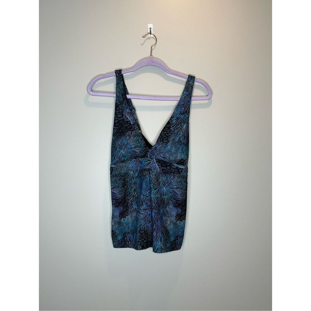 NWT Title 9 Blue and Green Tropical Print Tankini Top Size Large B/C